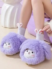 Dép lông mềm mại cho nữ, Giày lười đi trong nhà ấm áp, Mùa đông - Màu tím - Xem 1