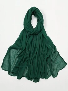 1 件女式纯色简约卷边褶皱围巾头巾，柔软透气头巾披肩，休闲日常使用面纱衣服