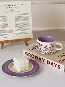 Bộ tách cà phê gốm họa tiết hoa cổ điển, tách trà chiều tinh tế và cao cấp, cốc cho gia đình, sân vườn, nhà hàng, v.v., đồ uống mùa hè và mùa đông, quà tặng - Màu tím - Xem 6