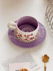 Bộ tách cà phê gốm họa tiết hoa cổ điển, tách trà chiều tinh tế và cao cấp, cốc cho gia đình, sân vườn, nhà hàng, v.v., đồ uống mùa hè và mùa đông, quà tặng - Màu tím - Xem 9