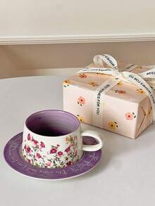 Bộ tách cà phê gốm họa tiết hoa cổ điển, tách trà chiều tinh tế và cao cấp, cốc cho gia đình, sân vườn, nhà hàng, v.v., đồ uống mùa hè và mùa đông, quà tặng - Màu tím - Xem 5