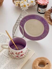 Bộ tách cà phê gốm họa tiết hoa cổ điển, tách trà chiều tinh tế và cao cấp, cốc cho gia đình, sân vườn, nhà hàng, v.v., đồ uống mùa hè và mùa đông, quà tặng - Màu tím - Xem 3