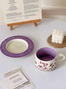 Bộ tách cà phê gốm họa tiết hoa cổ điển, tách trà chiều tinh tế và cao cấp, cốc cho gia đình, sân vườn, nhà hàng, v.v., đồ uống mùa hè và mùa đông, quà tặng - Màu tím - Xem 8