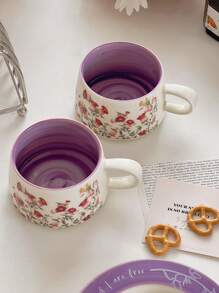 Bộ tách cà phê gốm họa tiết hoa cổ điển, tách trà chiều tinh tế và cao cấp, cốc cho gia đình, sân vườn, nhà hàng, v.v., đồ uống mùa hè và mùa đông, quà tặng - Màu tím - Xem 7