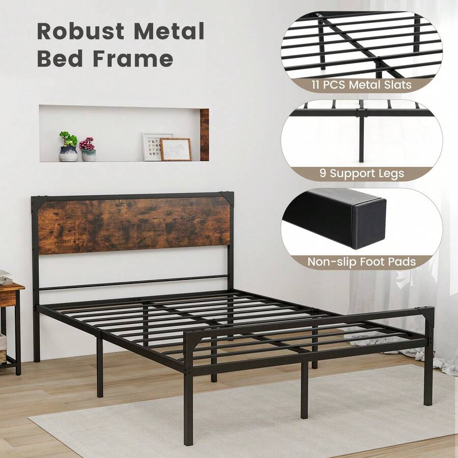 Stylish Full Size Platform Bed Frame With Easy Assembly, Ample Storage