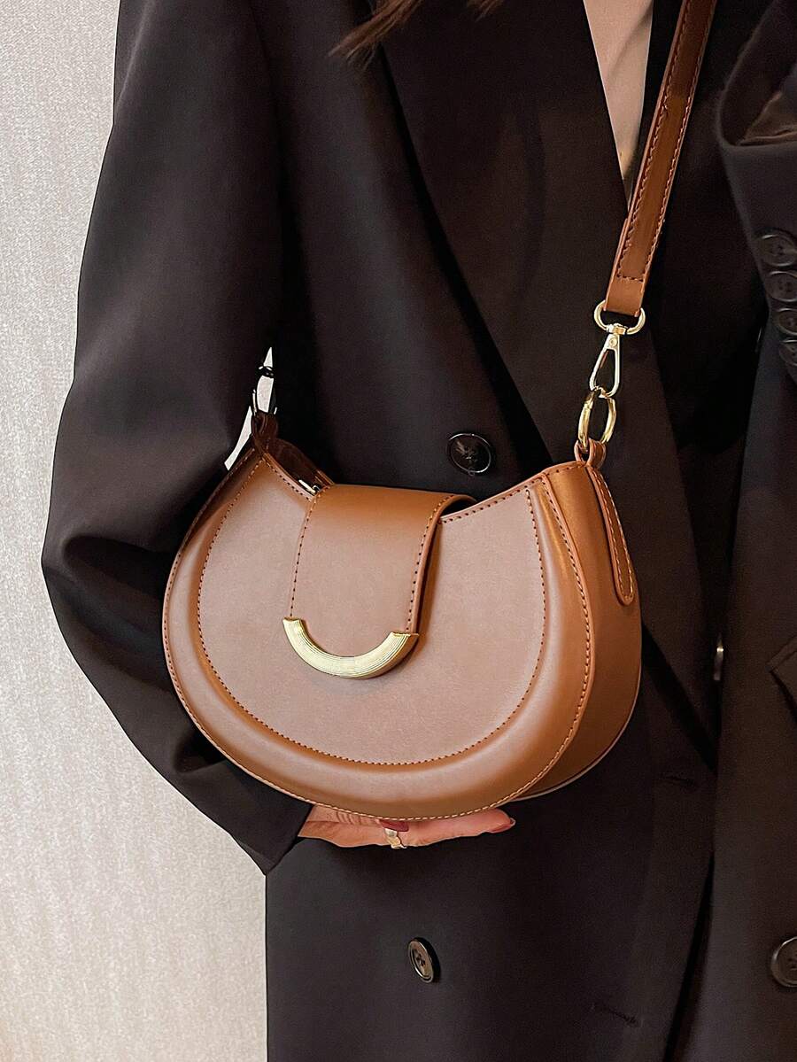 1 chiếc túi đeo vai bất đối xứng màu trơn, thiết kế hình lưỡi liềm thời trang - Nhiều màu - Xem 1