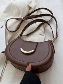 1 chiếc túi đeo vai bất đối xứng màu trơn, thiết kế hình lưỡi liềm thời trang - Nhiều màu - Xem 4