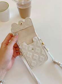 Argyle-patroon 1 st. Zwart 3D Strass Letter Strik Parel Kaarthouder Telefoonhoesje, Compatibel met iPhone 16/15/14/13 Pro Max, 12 Pro Zachte Volledige Wikkelhoes, 8 Plus Crossbody Voor Vrouwen