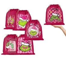 GRINCH 1 buc. Flori imprimate pe două fețe de Crăciun Pachet de pungi cadou de Anul Nou Buzunar Cadou de lenjerie; Cadou de aniversare, Pungi de hârtie kraft, Prima zi de naștere, Crăciun, Cadouri de Crăciun, Pungi pentru cadouri de Crăciun, Cutie de Crăciun mare, Hârtie de împachetat roz de Crăciun, Cutie cadou mică