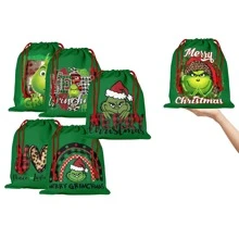 GRINCH 1 buc. Flori imprimate pe două fețe de Crăciun Pachet de pungi cadou de Anul Nou Buzunar Cadou de lenjerie; Cadou de aniversare, Pungi de hârtie kraft, Prima zi de naștere, Crăciun, Cadouri de Crăciun, Pungi pentru cadouri de Crăciun, Cutie de Crăciun mare, Hârtie de împachetat roz de Crăciun, Cutie cadou mică