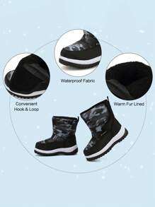 Botas de nieve de invierno para niños con estampado de sirena y estrellas, botas de nieve cálidas con diseño de dibujos animados para uso en exteriores, color rosa para niños - Negro - Ver 6