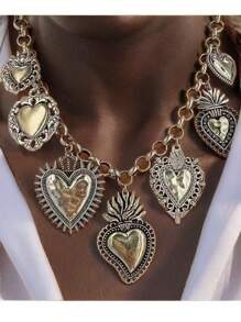 1 件装哥特式粗链饰物火焰心形项链邪眼吊坠防银红黑万圣节珠宝礼物情人节 - 愛心 - 查看 2