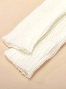 1 双女式针织条纹露指短手套，休闲百搭，适合日常穿着和派对 - 白色 - 查看 3