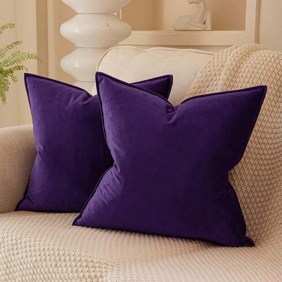 1 buah Sarung Bantal Persegi Berpinggiran Beludru, Warna Polos untuk Sofa, Kamar Tidur, Mobil, 18" X 18" / 45cm X 45cm
