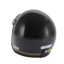 金属黑色和金色条纹复古风格摩托车头盔，男女通用半脸踏板车通勤巡航头盔 - 黑色 - 查看 4