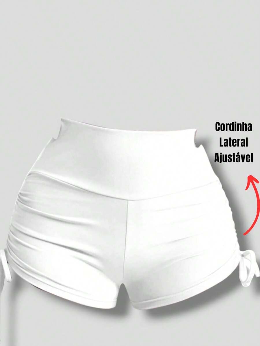 Women's High Waist Fitness Shorts With Side Drawstring For Gym, Yoga And Running - 白色 - 查看 1
