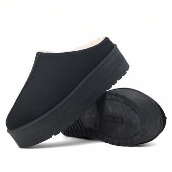 READYSALTED Women's Outdoor Casual Plush Lined Comfortable Warm Snow Slippers, Fashion Non-Slip Platform Sole Suede-Like Fleece Winter Indoor Outdoor House Shoes