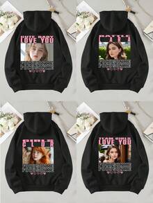 Customized Women's Fashion Hooded Sweatshirt - Add Your Own Design (Family Photo Available) To Create Your Personalized Printed Sweatshirt - Black - View 2