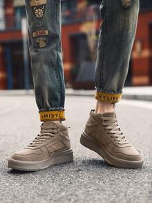 Giày thể thao đế dày buộc dây thêu chữ màu kaki cho nam - Màu Khaki - Xem 6