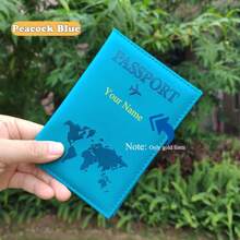 [Custom] Customized Name Macaron Color Ultra-Thin PU Passport Cover Travel Accessories, Passport Case, Ticket Holder, Boarding Pass Holder, Card Wallet, Credit Card Holder, Unisex Personalized Travel Supplies - Blue - View 2