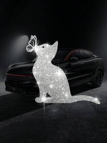 1 miếng dán xe bằng nhựa vinyl hình mèo và bướm hoạt hình lấp lánh - Miếng dán chống thấm nước, có thể tháo rời dành cho ô tô, xe tải và - Một cỡ - Xem 2