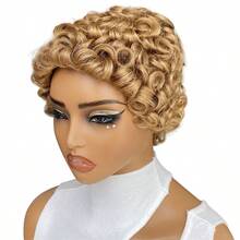 短卷发人发假发 精灵短发雷米短发假发 人发 150% 密度卷发假发 全机器制作精灵短发假发 - S30 - 查看 6