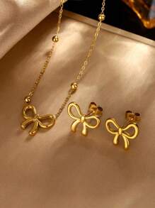 Set de Collar con Colgante Minimalista de Mariposa Hueca de Acero Inoxidable + Aretes, Accesorios de Joyería para Mujeres, Adecuado para Uso Diario y Regalo