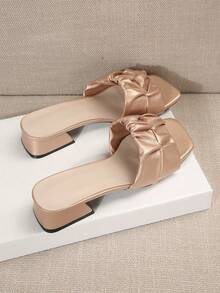 清新风格防滑粗跟方头一脚蹬女式凉鞋，休闲简约系带设计，适合约会、聚会、派对、通勤和商务 - 玫瑰金 - 查看 8