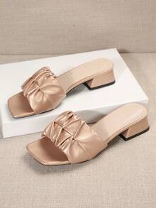 清新风格防滑粗跟方头一脚蹬女式凉鞋，休闲简约系带设计，适合约会、聚会、派对、通勤和商务 - 玫瑰金 - 查看 6
