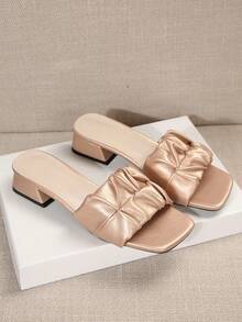 清新风格防滑粗跟方头一脚蹬女式凉鞋，休闲简约系带设计，适合约会、聚会、派对、通勤和商务 - 玫瑰金 - 查看 7