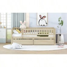 Twin Size Daybed Wood Bed With Two Drawers, Natural - Natural + Solid Wood + Twin as pic - View 17