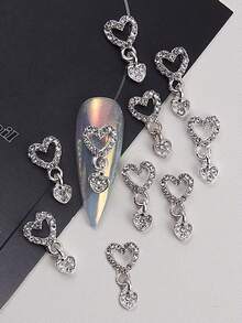 10 chiếc mặt dây chuyền hợp kim hình trái tim bạc, mặt dây chuyền móng tay, thiết kế hình trái tim màu vàng xám đậm, đồ trang sức móng tay Y2K, phụ kiện làm móng bằng kim loại, đá quý, tự làm - Nhiều màu - Xem 3