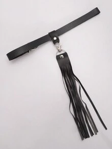 1 件黑色皮革朋克哥特风格流苏女士腿带千禧朋克哥特马尾辫吊带大腿女士/女士多用途性感女孩腿带适合短裙和短裤日常和派对穿着旅行万圣节 - 黑色 - 查看 2