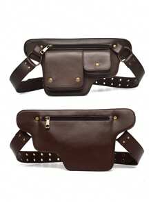 朋克风腰包，复古PU皮腰包，户外运动旅行斜挎包，复古户外骑行包，多功能收纳包，手机包，酷炫朋克摩托车风腰包，复古PU皮腰包 - 前卫朋克风格设计，可调节腰包，多个卡槽，磁扣 - 彩色 - 查看 7