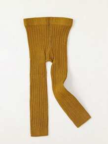 1 件儿童时尚保暖紧身打底裤，针织面料纯色罗纹图案舞蹈服 3/4 裤，适合女婴和女孩 - 芥末黃 - 查看 6