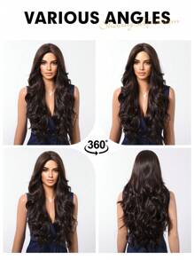 Peluca sintética de cabello natural ondulado con parte media multicapas de 26 pulgadas de longitud, marrón mezclado con reflejos, para mujer - Marrón oscuro - Ver 8