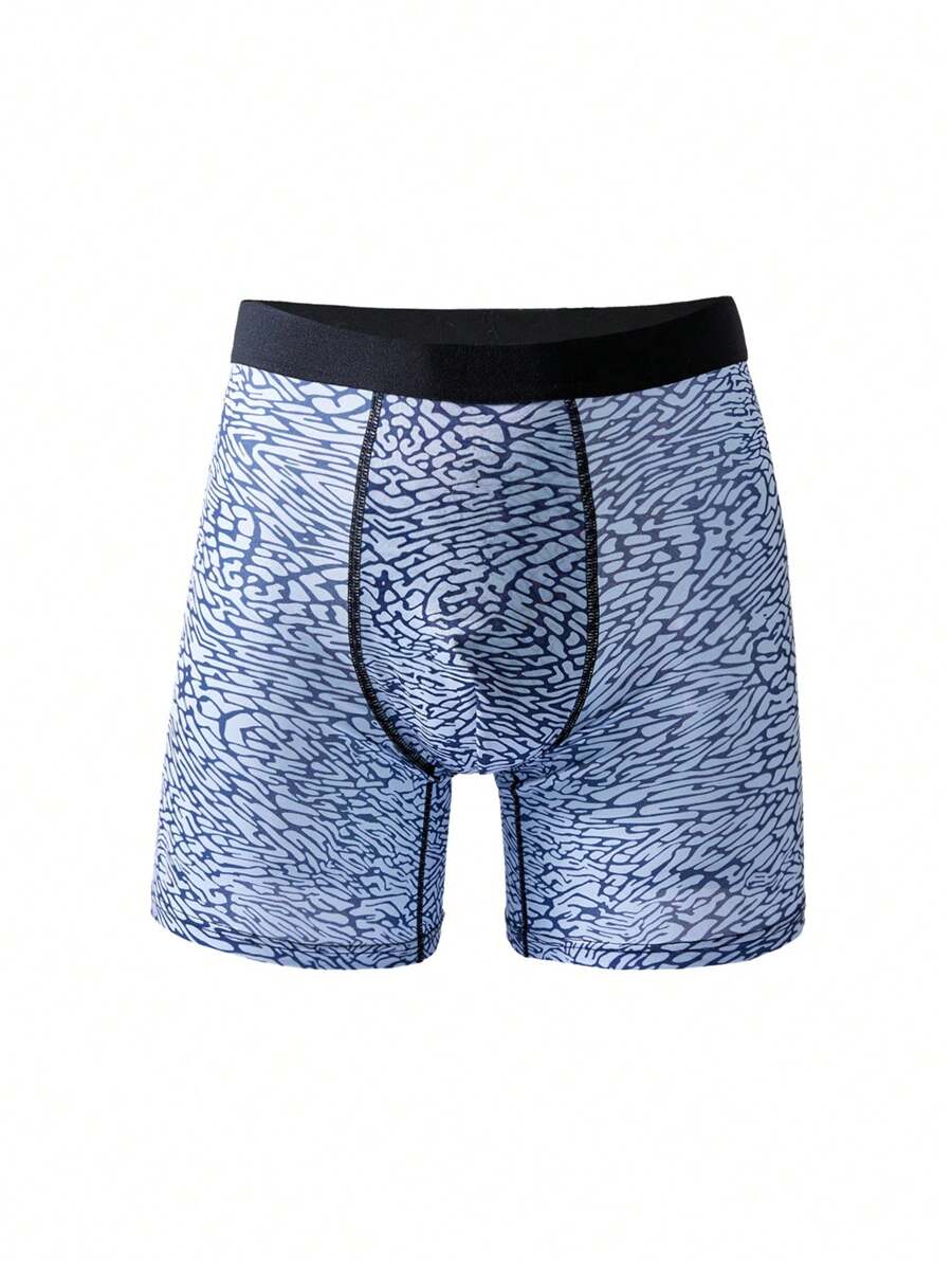 印花长款平角内裤，男士舒适透气运动短裤 - 灰色 - 查看 1