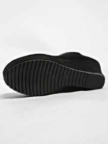 Women's 2024 Fall/Winter New Increased High Heel Thick Platform Casual Short Boots With Woven Straw Rope Soles, Fashionable, Versatile, European And American Style, Comfortable And Retro Elastic Short Boots - Black - View 9