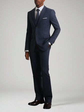 CLOUDSTYLE Męska granatowa kurtka z długim rękawem i kołnierzykiem z klapami oraz spodnie, 2 częściowy formalny garnitur, wiosenno-jesienny strój biznesowy