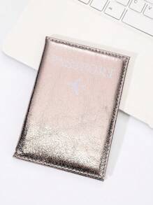 1pc Passport Cover, PU Material Glitter Litchi Pattern Letter Design Passport Holder For Couple Outdoor Travel Flight