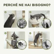 PawHut Torre per Gatti con Lettino Superiore, Piattaforma e Pallina Giocattolo, Albero Tiragraffi per Gatti in Legno, Peluche e Iuta, 48.5x40x76 cm, Beige