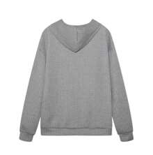 Womens Sweatshirt Round Neck Long Sleeve Solid Color Top With Pockets Casual Street Style Comfortable Fashionable Womens Hoodie - 灰色 - 查看 5