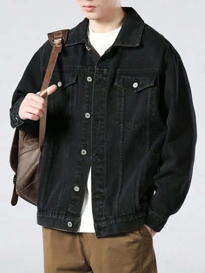 Chaqueta de mezclilla negra para hombres Cazadora mezclilla con bolsillo con solapa chaqueta casual para fiestas  regalo para novio