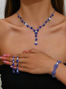 1 Đôi Hoa Tai + 1 Dây Chuyền + 1 Vòng Tay/ 1 Đôi Hoa Tai + 1 Dây Chuyền Bộ Trang Sức Sang Trọng Đính Đá Rhinestone Lấp Lánh Trang Sức Đính Hôn/ Cưới - bộ trang sức - Xem 4