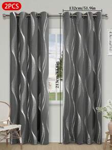 2 件银色箔波浪遮光窗帘，隔热，适用于客厅、卧室、阳台和其他装饰窗户 - 多色-A - 查看 38