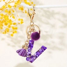 1 móc khóa chữ cái đầu màu tím, quả bóng lông nhỏ có tua rua, móc khóa chữ cái bằng nhựa cho túi xách và ba lô của phụ nữ - Quà tặng phụ kiện thời trang - Nhiều màu - Xem 33