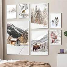 1pc Mùa đông Phong cảnh thiên nhiên Tuyết Canvas Tranh Chim Sói Động vật Poster và Bản in Nghệ thuật treo tường Trang trí Giáng sinh Trang trí nhà ngày lễ Không có khung - Nhiều màu - Xem 4