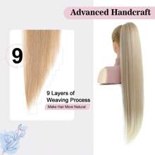 Drawstring Ponytail Extension,30inch Long Straight Synthetic Ponytail Extension 2 Clips Hairpiece For Women Daily Use - Light Brown with Blonde Highlights - View 3