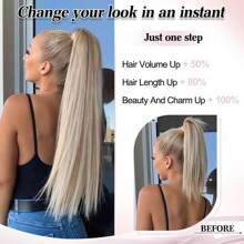 Drawstring Ponytail Extension,30inch Long Straight Synthetic Ponytail Extension 2 Clips Hairpiece For Women Daily Use - Light Brown with Blonde Highlights - View 5