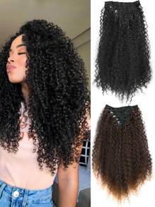 20 Inch Long Deep Kinky Curly Clip In Hair Extension, Full Head Heat Resistance Fiber 140g 7pieces Synthetic Hair Extensions For Natural Black Clip In Jerry Curly Hair Extensions